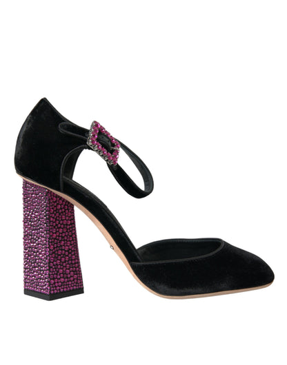 Zapatos Mary Jane de terciopelo negro con cristales y strass