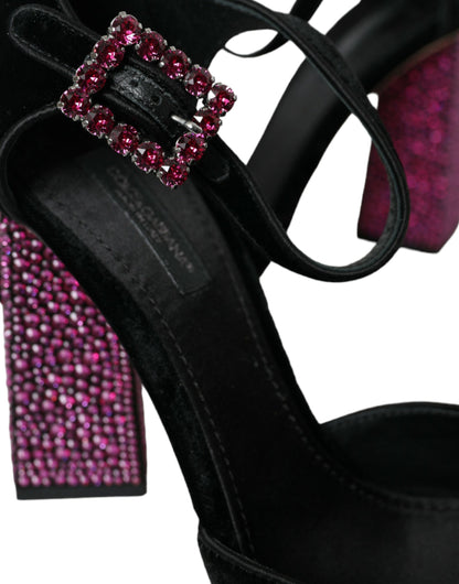 Zapatos Mary Jane de terciopelo negro con cristales y strass