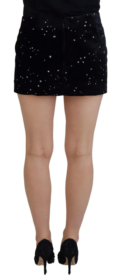 Black Embellished Mid Waist A-line Mini Skirt