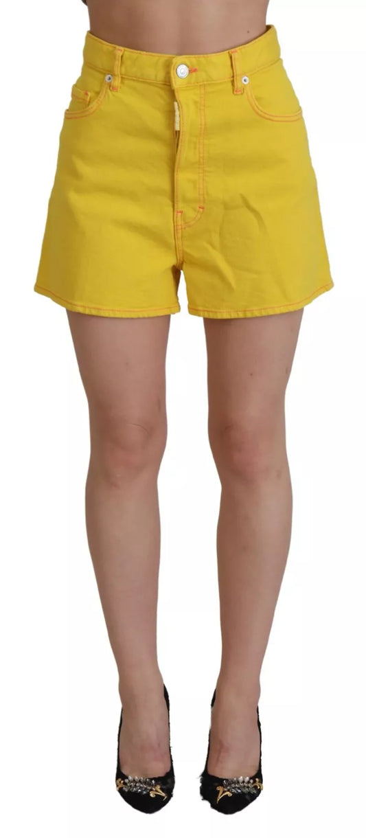 Pantalones cortos holgados de cintura alta de algodón amarillo para mujer