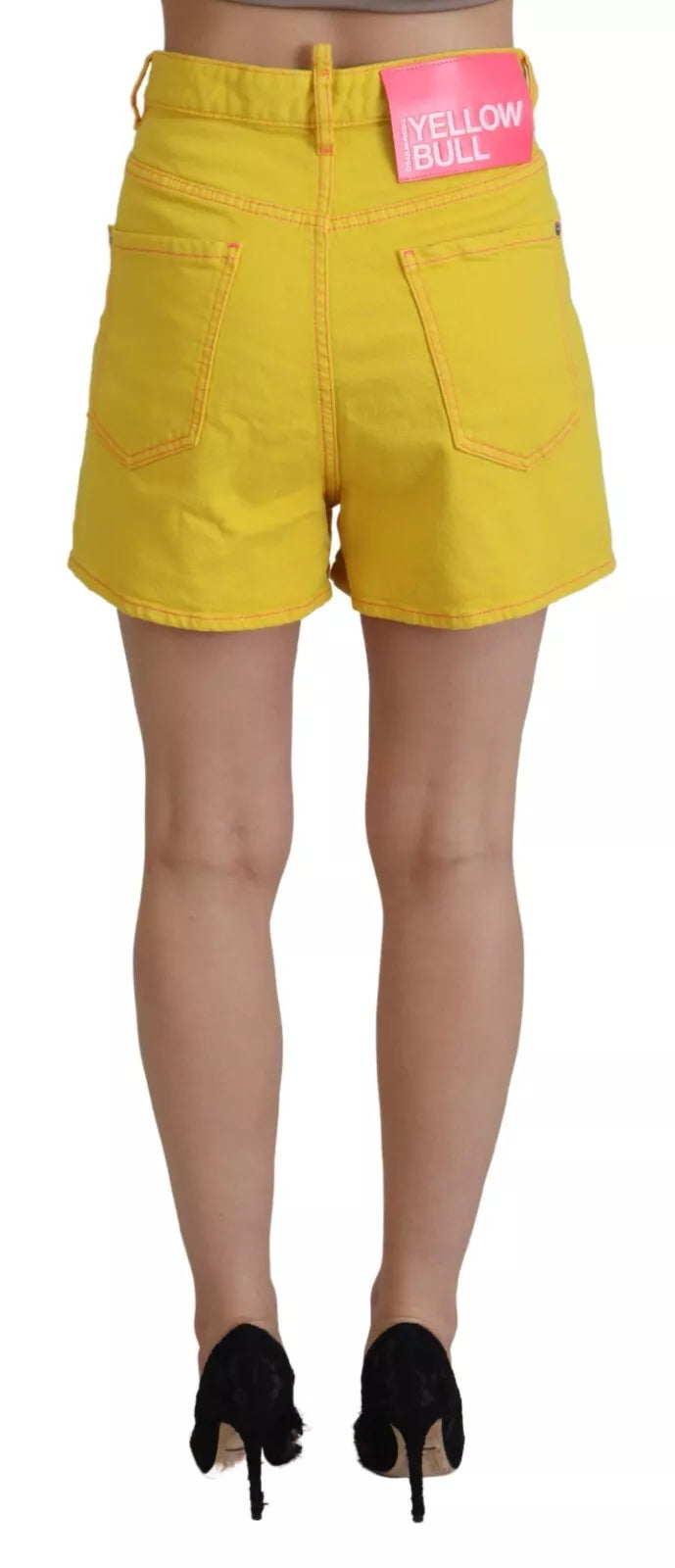 Yellow Cotton High Waist Baggy Women Hotpants Shorts