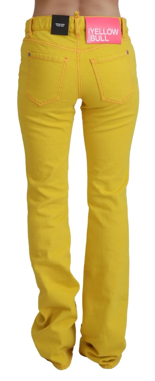 Pantalones vaqueros acampanados de talle medio de algodón amarillo