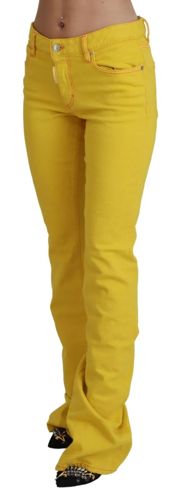 Pantalones vaqueros acampanados de talle medio de algodón amarillo