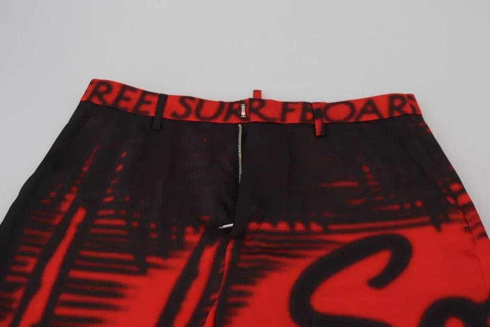 Pantalones rectos de cintura alta con estampado rojo