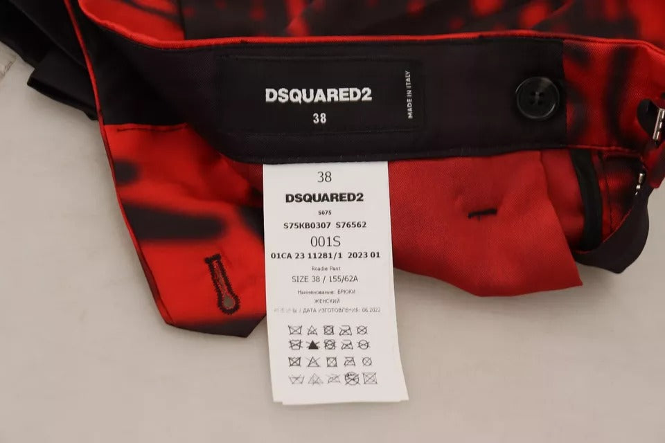 Pantalones rectos de cintura alta con estampado rojo