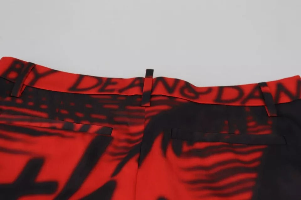 Pantalones rectos de cintura alta con estampado rojo