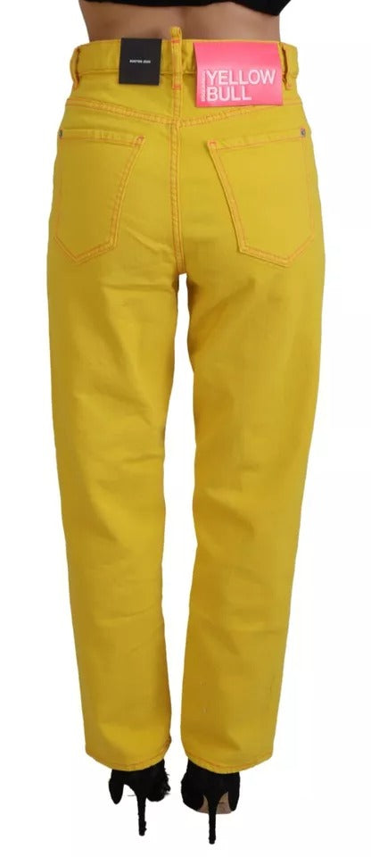 Jeans Boston rectos de talle alto de algodón amarillo