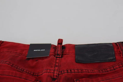 Pantalones ajustados de algodón elásticos de cintura baja de color rojo