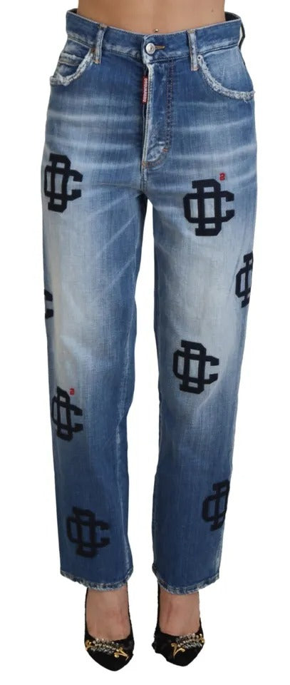 Jeans Boston de mezclilla recta con cintura alta y lavado azul