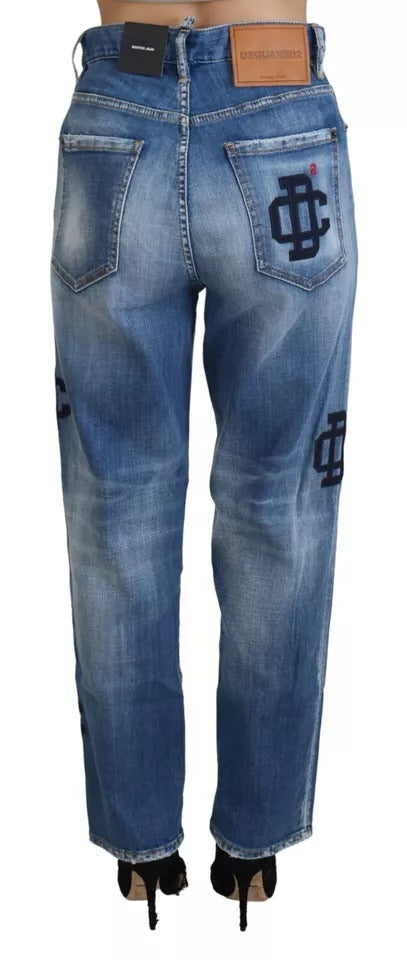 Jeans Boston de mezclilla recta con cintura alta y lavado azul