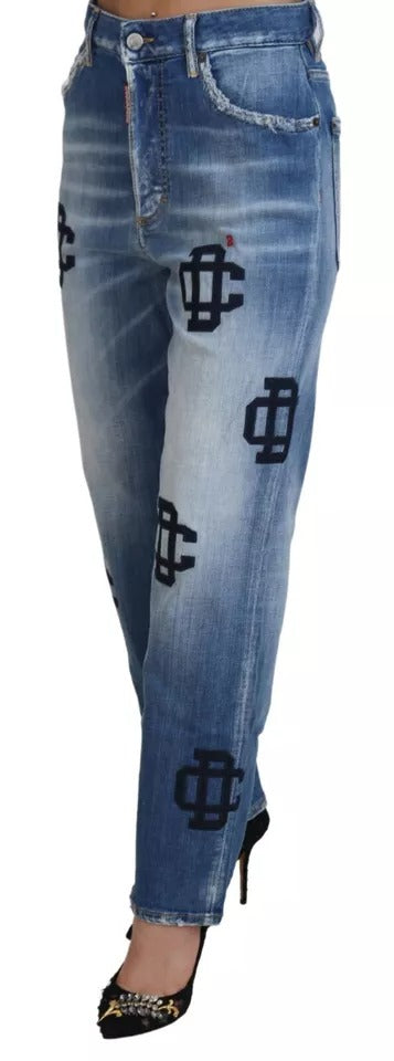 Jeans Boston de mezclilla recta con cintura alta y lavado azul