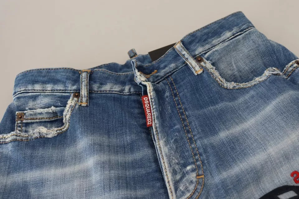 Jeans Boston de mezclilla recta con cintura alta y lavado azul