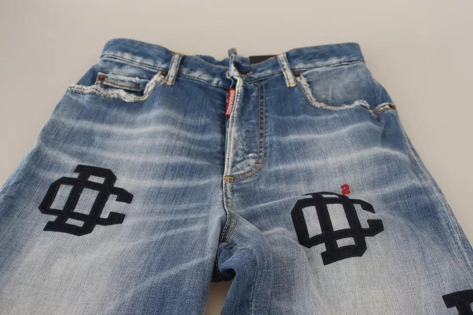 Jeans Boston de mezclilla recta con cintura alta y lavado azul