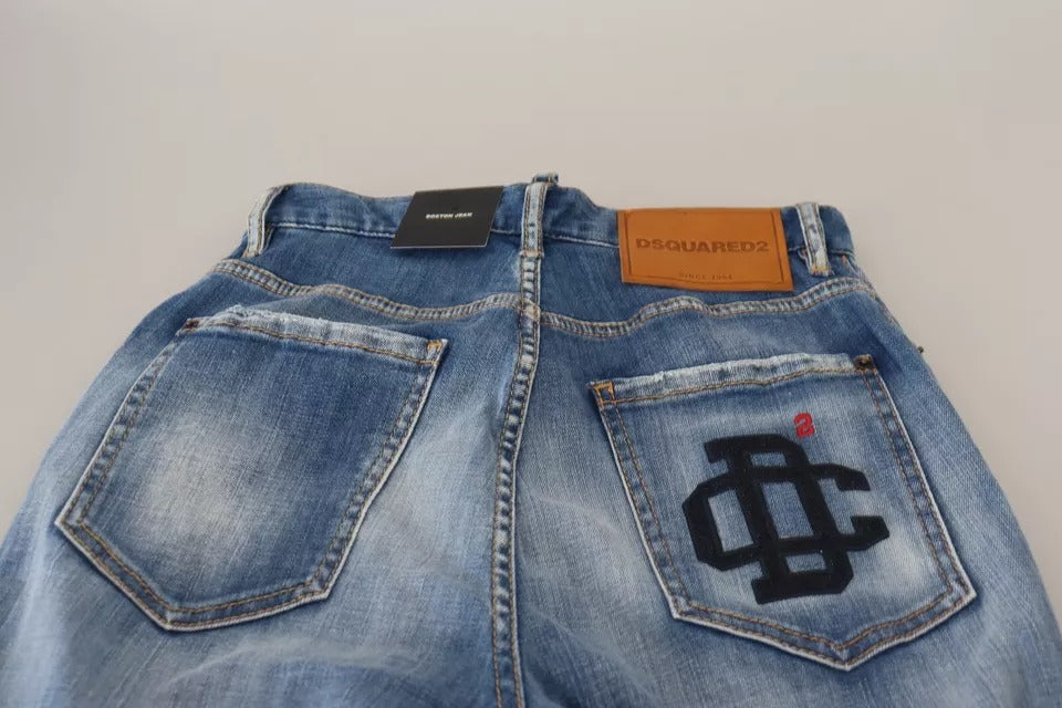 Jeans Boston de mezclilla recta con cintura alta y lavado azul