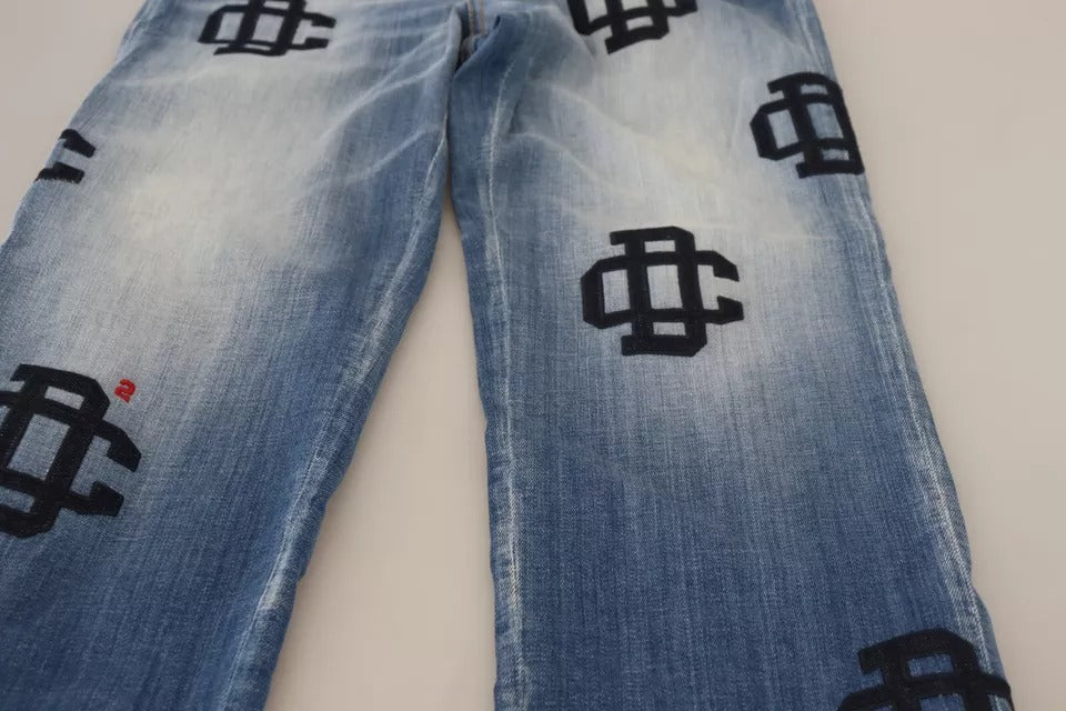 Jeans Boston de mezclilla recta con cintura alta y lavado azul