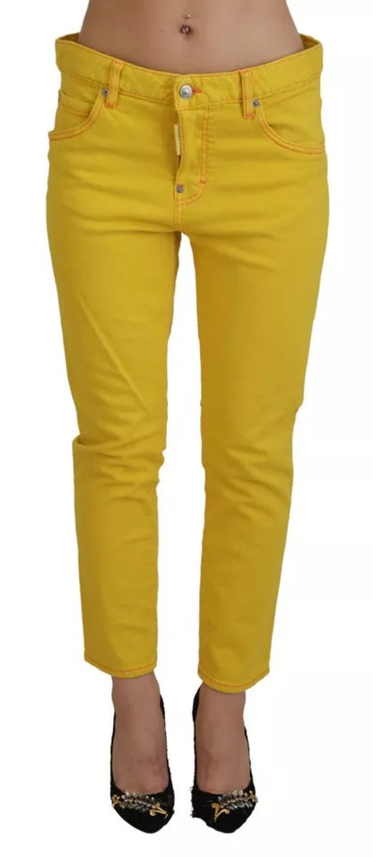 Pantalones vaqueros de talle bajo de algodón amarillo para chica cool