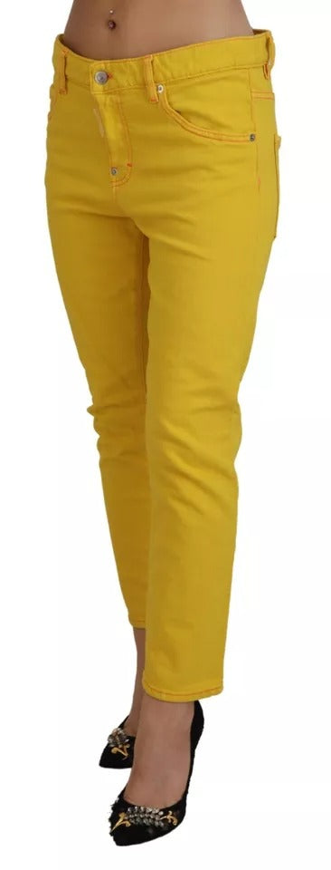 Pantalones vaqueros de talle bajo de algodón amarillo para chica cool