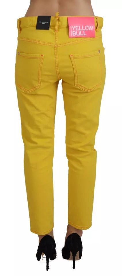 Pantalones vaqueros de talle bajo de algodón amarillo para chica cool