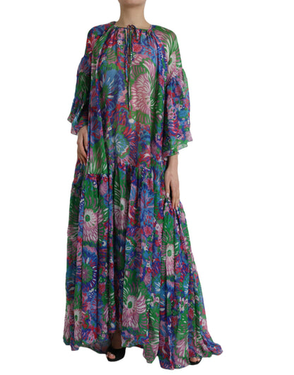 Multicolor Floral Silk Kaftan Maxi Dress