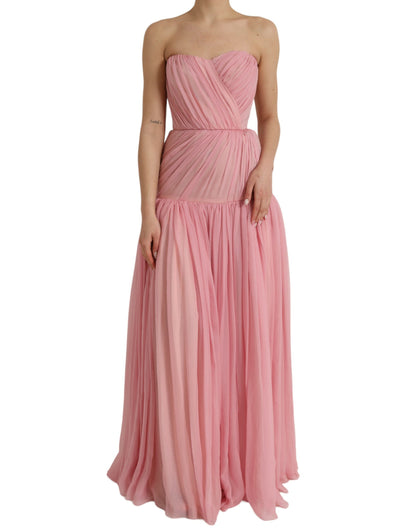 Pink Silk Strapless Maxi A-line Gown Dress