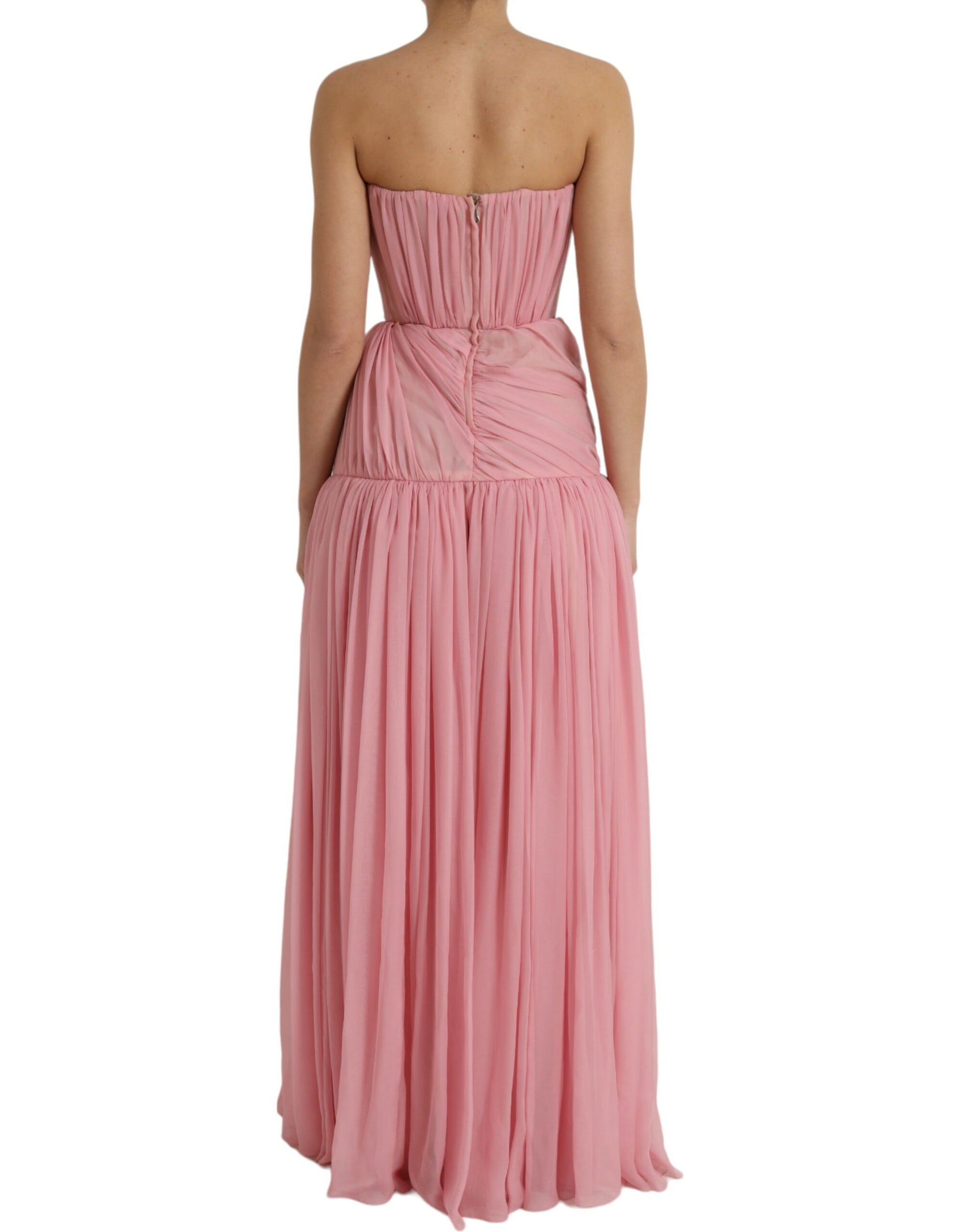 Pink Silk Strapless Maxi A-line Gown Dress