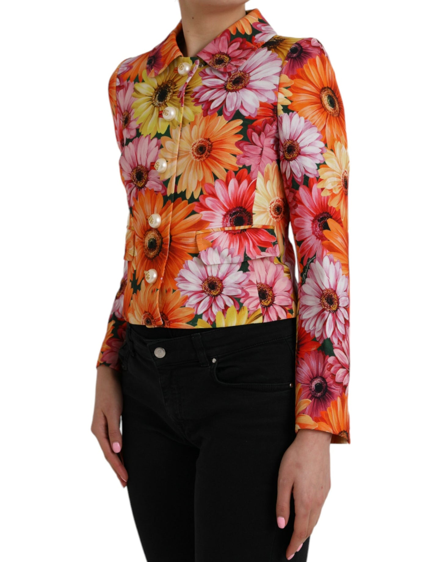 Chaqueta tipo blazer con brocado floral multicolor