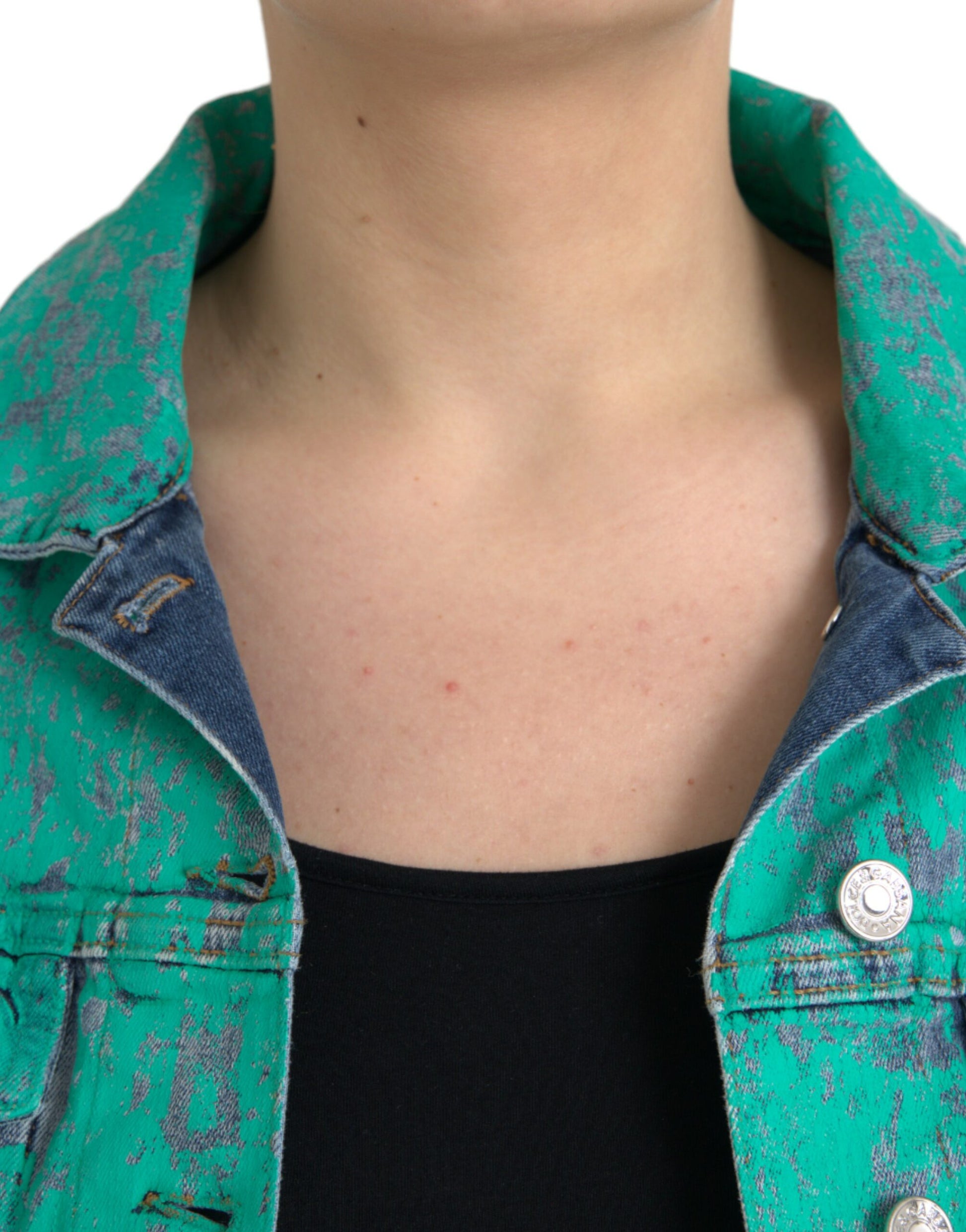 Chaqueta vaquera corta con efecto tie-dye de algodón verde