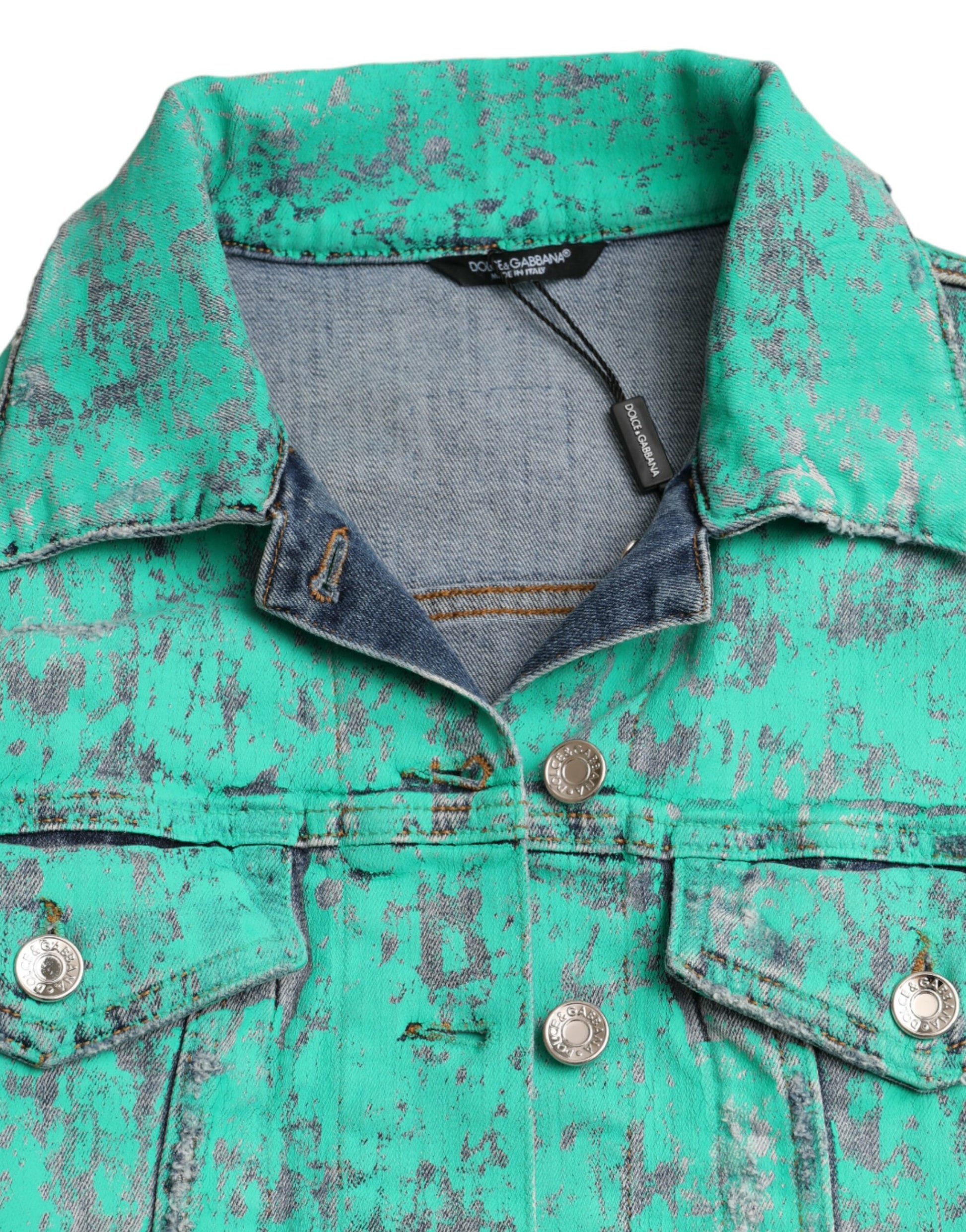 Chaqueta vaquera corta con efecto tie-dye de algodón verde