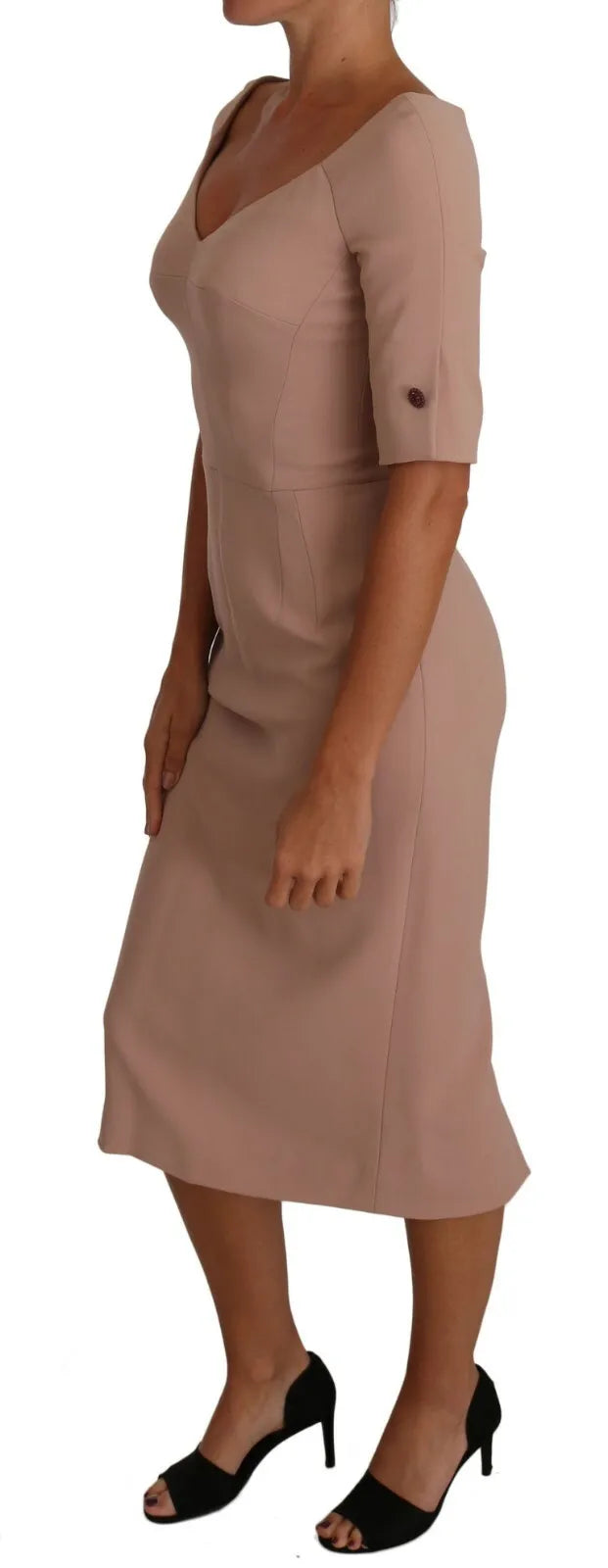 Dusty Pink Midi Sheath Crystal Buttons Dress