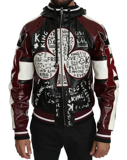 Black Bordeaux Hooded Leather DG King of Love Jacket