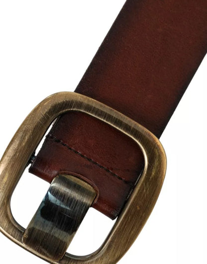 Brown Leather Gold Metal Buckle Women Belt