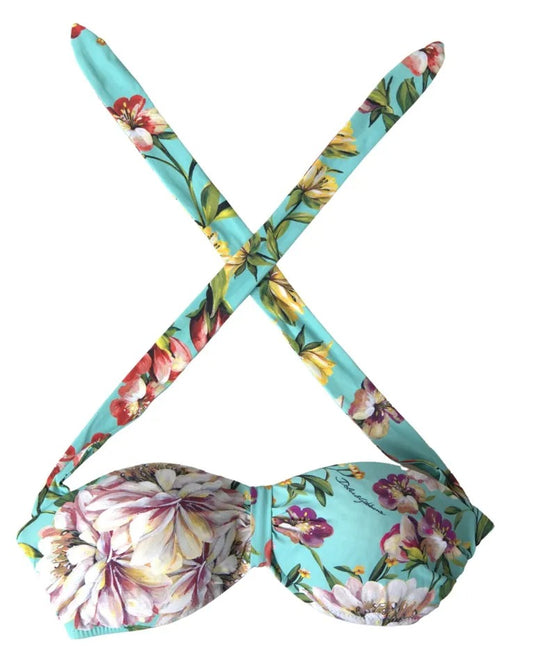 Parte superior de bikini playera con estampado floral verde menta