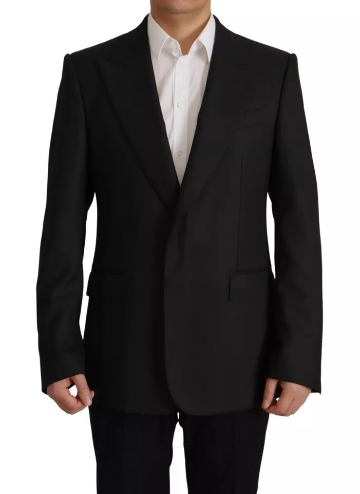 Chaqueta tipo blazer de poliéster de color negro con botonadura sencilla