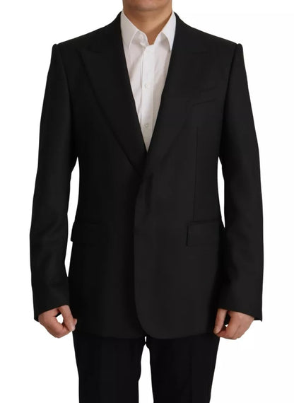 Chaqueta tipo blazer de poliéster de color negro con botonadura sencilla