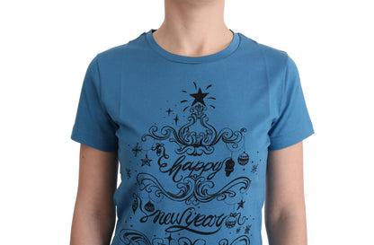 Camiseta elegante de algodón azul con estampado 2017