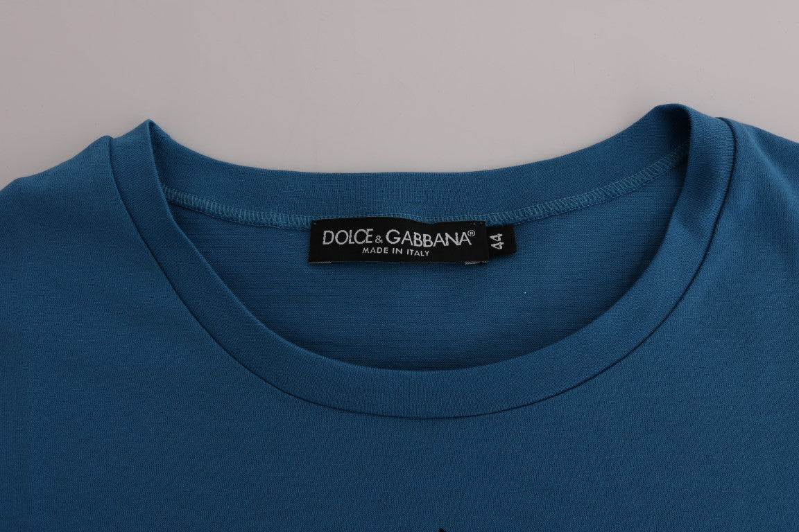 Camiseta elegante de algodón azul con estampado 2017