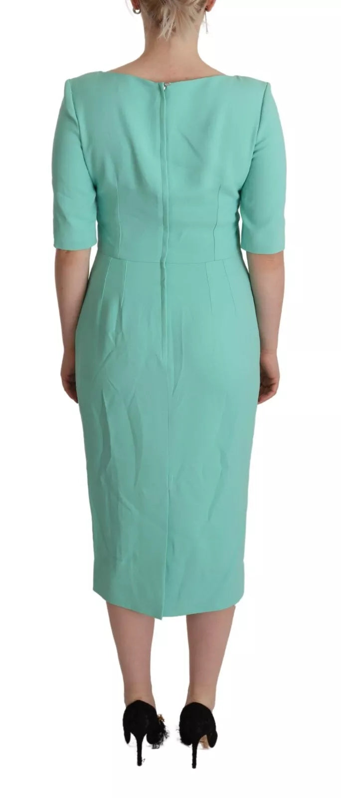 Mint Green Sheath Square Neckline Midi Dress