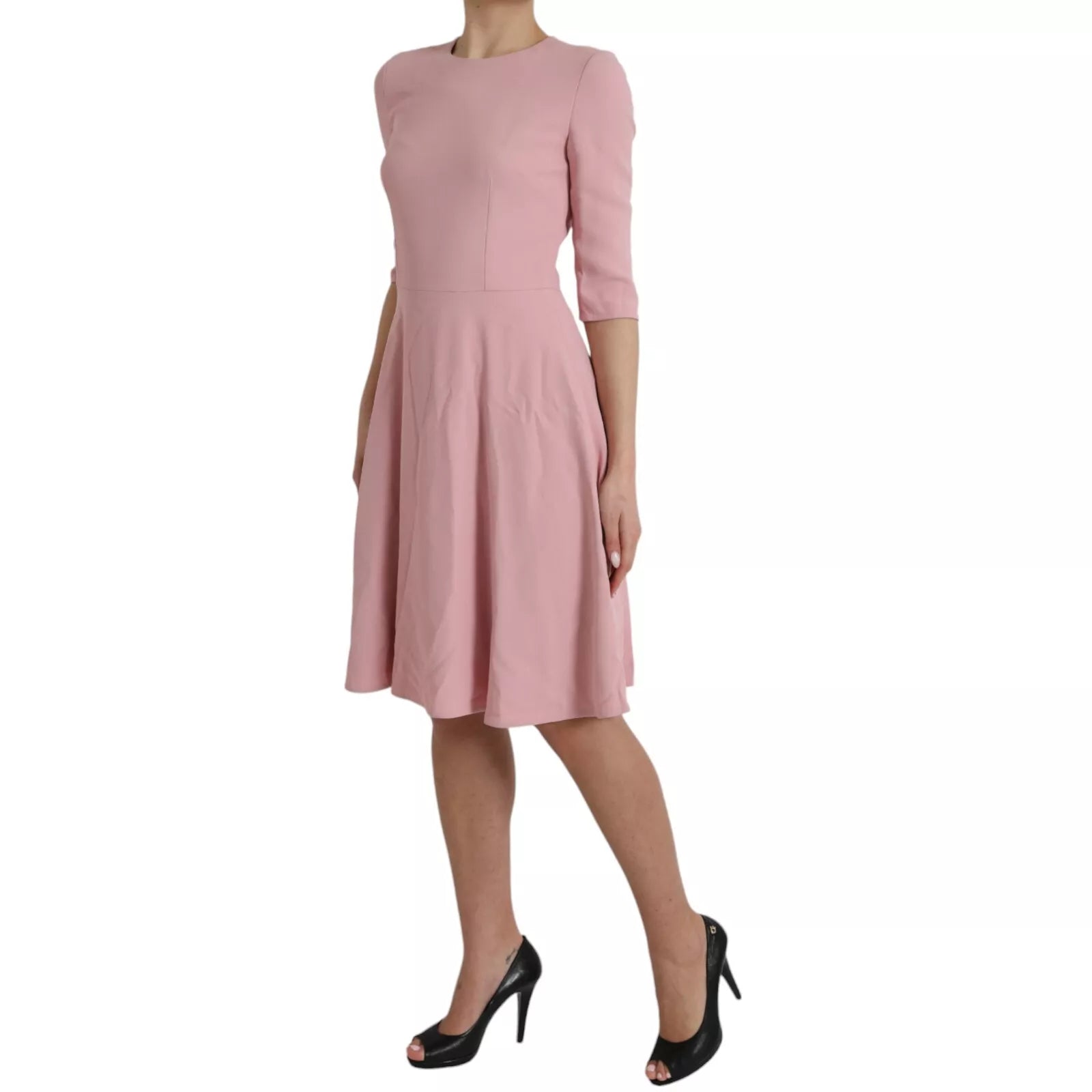 Pink A-line Flare Viscose Short Sleeves Dress