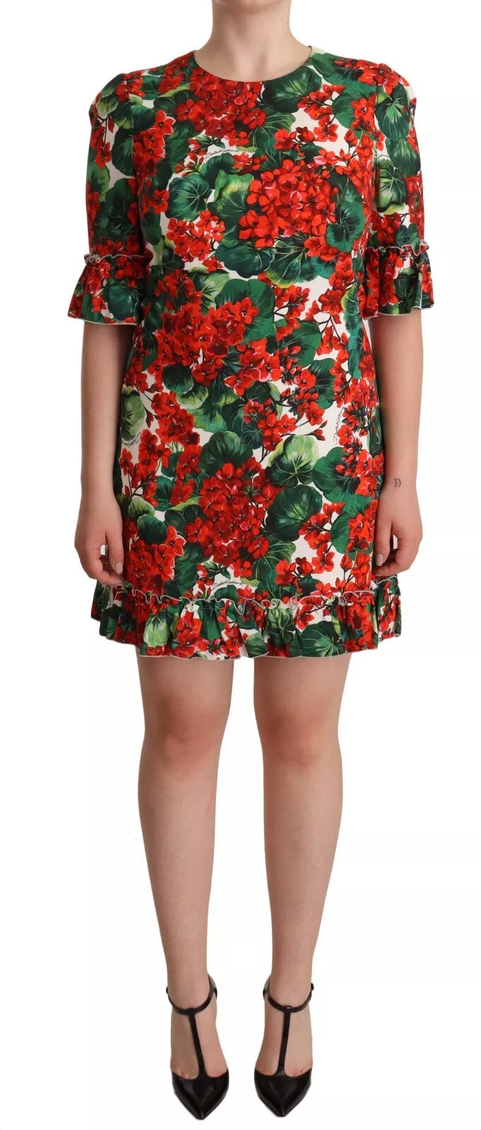 Vestido midi de popelina con estampado Portofino en rojo y verde