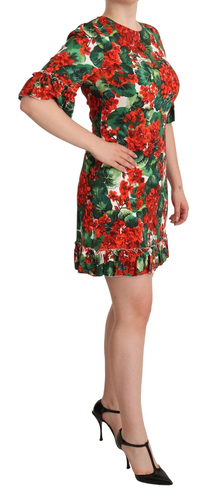 Vestido midi de popelina con estampado Portofino en rojo y verde