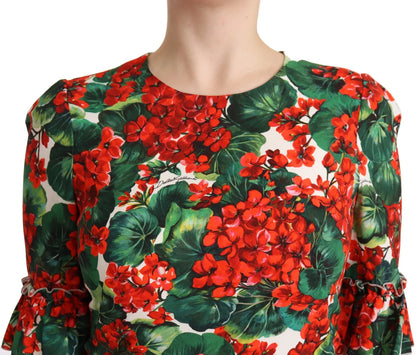 Vestido midi de popelina con estampado Portofino en rojo y verde