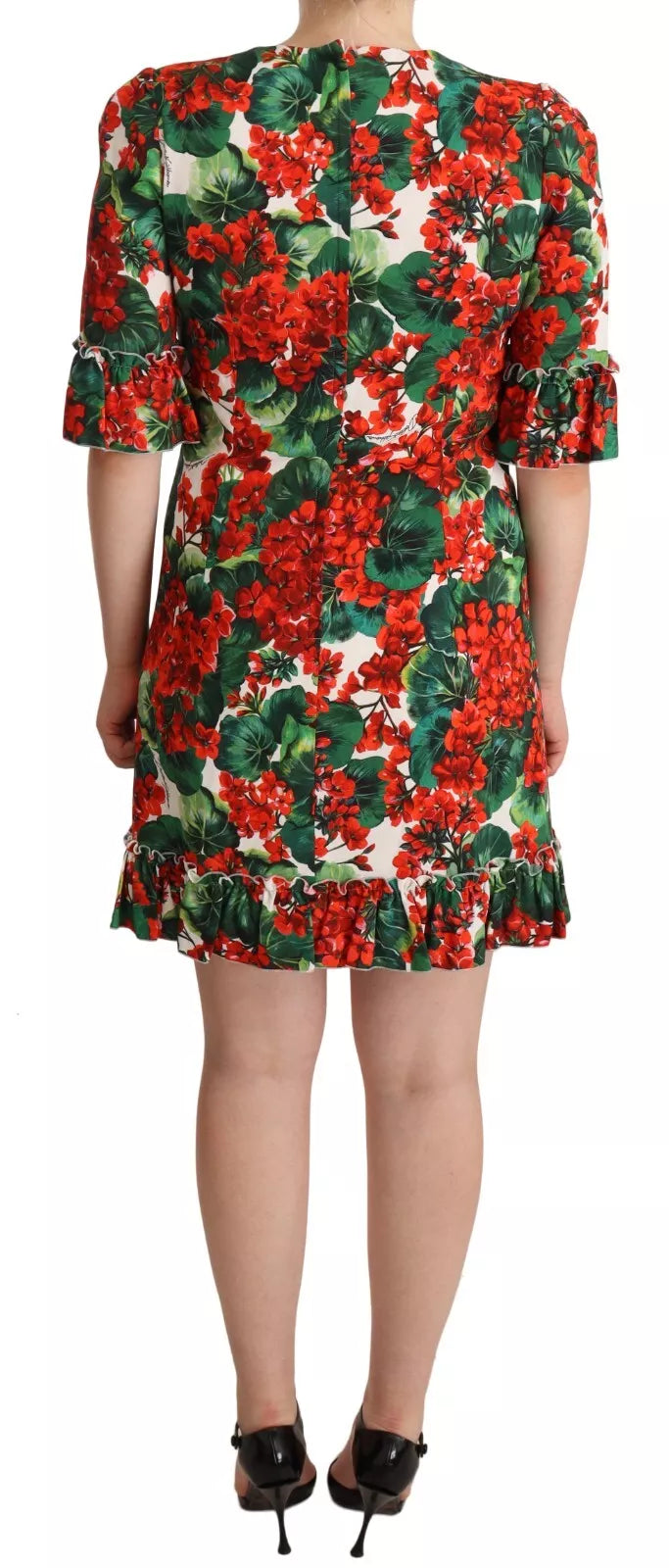 Vestido midi de popelina con estampado Portofino en rojo y verde