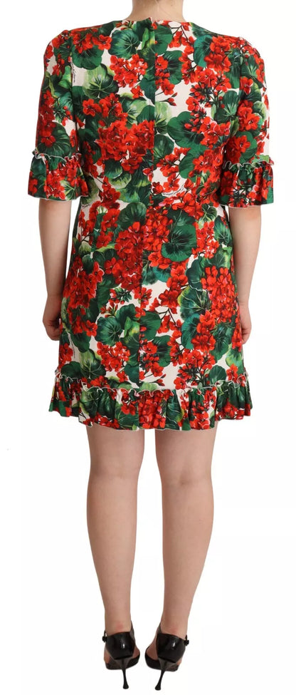 Vestido midi de popelina con estampado Portofino en rojo y verde