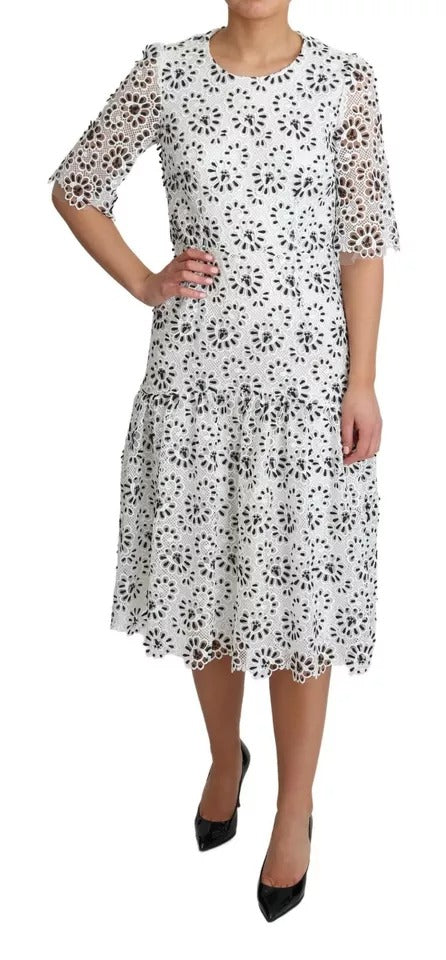 White Cutout Design Polyester A-line Midi Dress