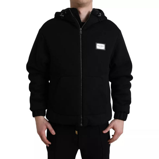 Black Cotton Hooded Logo Bomber Jacket