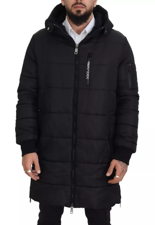 Parka con capucha de nylon negro Chaqueta de invierno