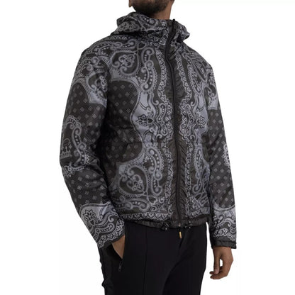 Gray Bandana Hooded Full Zip Bomber Jacket