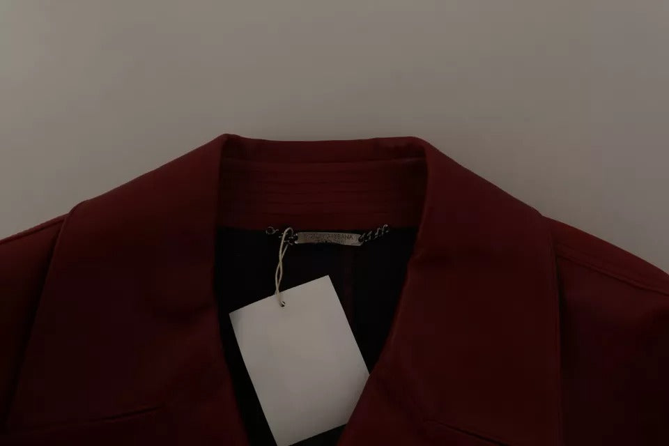 Red Double Breasted Leather Coat Jacket