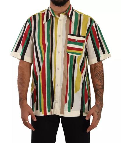 Multicolor Striped Short Sleeve Cotton Shirt