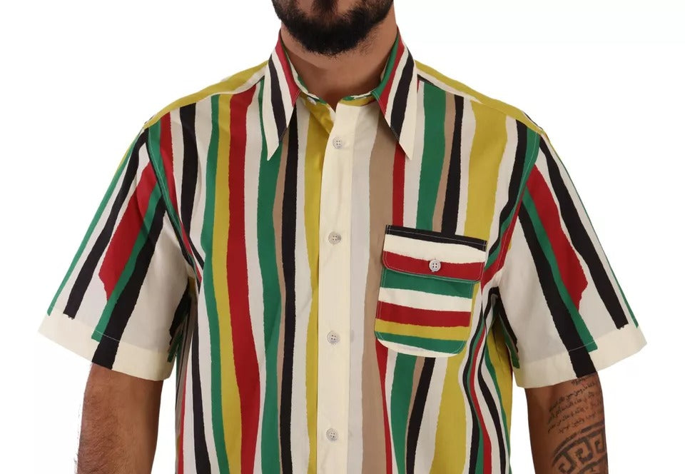 Multicolor Striped Short Sleeve Cotton Shirt